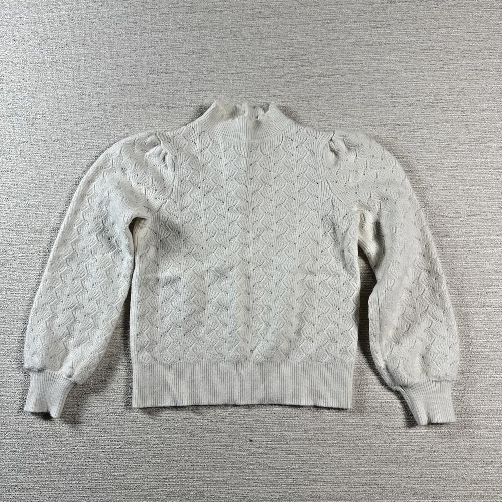 Janie and Jack Coquette Balletcore Pointelle Mock Neck Puff Sleeve Sweater 14